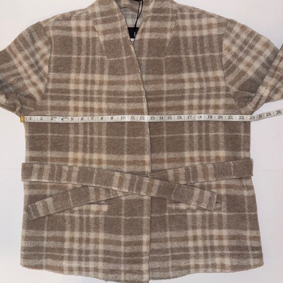 NWT Yest Netherlands Evolet Jacket Short Blanket Coat Sandy White Plaid Tie 10 - Picture 9 of 15
